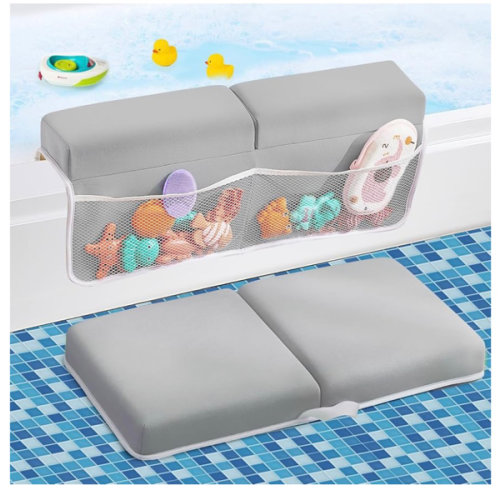 ILPEOD Baby Bath Kneeler and Elbow Rest Pad Set,Bath Kneeling Pad Thick Soft Quick Dry Bathtub Mat for Bathing Time,Baby Essentials Memory Foam with Toys Organizer Gifts for Parents,Grey