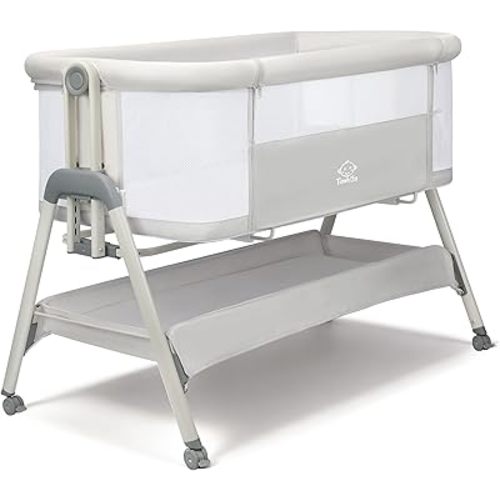 Baby Bassinet with Mattress, Bassinet Co Sleeper 3-in-1 Bedside Bassinets with 5 Adjustable Height, Baby Cot Cribs with Mosquito net and Carrying Bag, for 0-6 Months Babies(Gray)