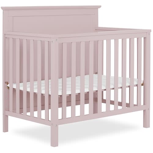 Dream On Me Ava 4-in-1 Convertible Mini Crib in Blush Pink, Greenguard Gold Certified, Non-Toxic Finish, Comes with 1" Mattress Pad, with 3 Mattress Height Settings