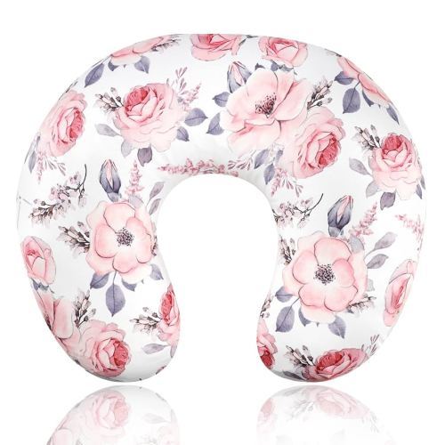 Nursing Pillow Cover Girls, Floral Breastfeeding Pillow Cover for Baby, Snug Fits Newborn Nursing Pillow Case, Super Soft Breathable, Pink Flower