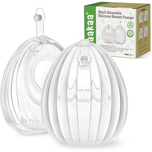 haakaa Shell Breast Pump, Wearable Manual Breast Pump - Hands Free, Passive Silicone Breastmilk Collection for Nursing Mom, Breastfeeding Leak Catcher, 75ml-2 pcs