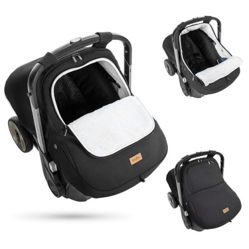 Bioby Baby Car Seat Cover - Universal Fit Winter Infant Car Seat Cover with Zipper, Warm Fleece Lining, Black