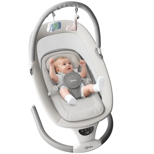 AMKE Electric Baby Rocker Swing for Infants, Extra-Large Mesh Seat, Portable 5-Speed Baby Rocking Chair with 3 Timers & 12 Lullabies, for Baby Boy Girl Shower Gifts, Lightweight for Outdoor Use