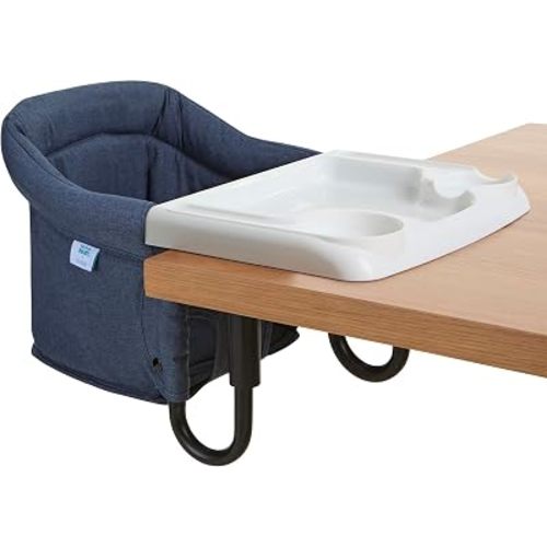 Evolur Hook-On Baby High Chair, Portable Clamp-On Dining Seat, Navy
