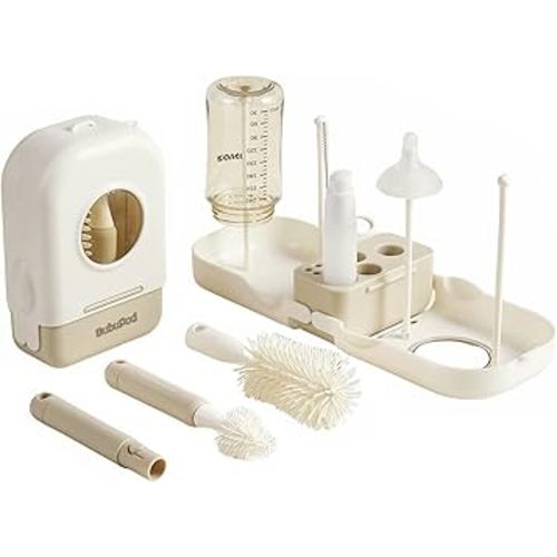 Baby Travel Bottle Care Set - Travel Essentials & Baby Essentials with Bottle, Nipple & Straw Cleaner Brush, Soap Dispenser, Bottle Drying Rack and Travel Storage Box