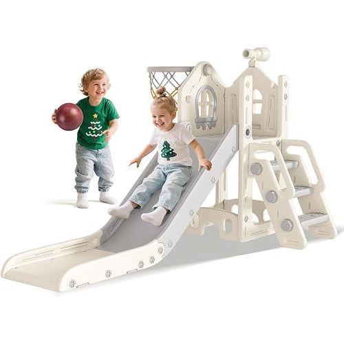 BIERUM 6 in 1 Toddler Slide for Toddlers Aged 1-3 Indoor Playset White