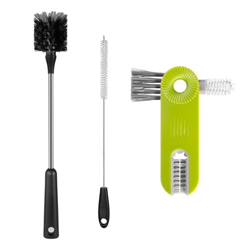 [3 Pack] Bottle Brush, 15 Inches Stainless Steel Long Handle Baby Bottle Scrub Cleaning Brushes with Straw & Lid Brushes for Sports Water Bottle, Cups, Coffee Mugs, Glasswares