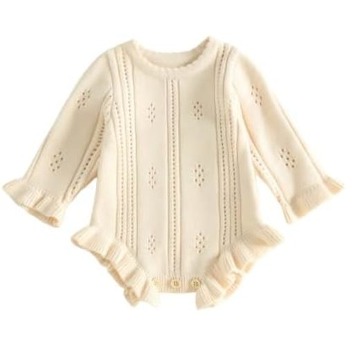 Newborn Baby Girl Coming Home Outfit Ruffle Knit Sweater Romper
