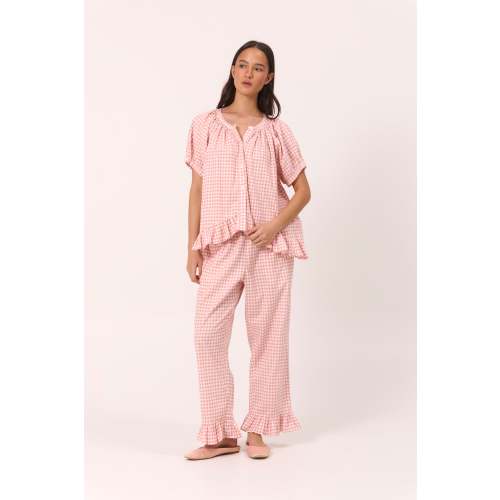 Sophie Sleep Set - Pants - Gingham - Petal Pink – Piyama USD
