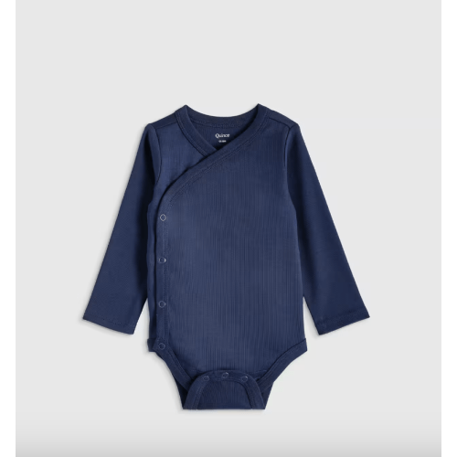 100% Organic Cotton Long Sleeve Kimono Bodysuit - Baby in Navy