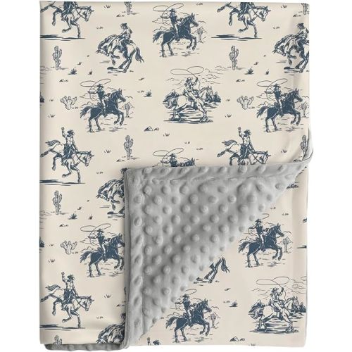 Jola's House Cowboy Baby Blanket Western Cowboy Gender Neutral Minky Blankets for Newborn Baby Girls or Boys Cowboy Nursery Toddler Double Layer Blanket with Dotted Backing (Western)