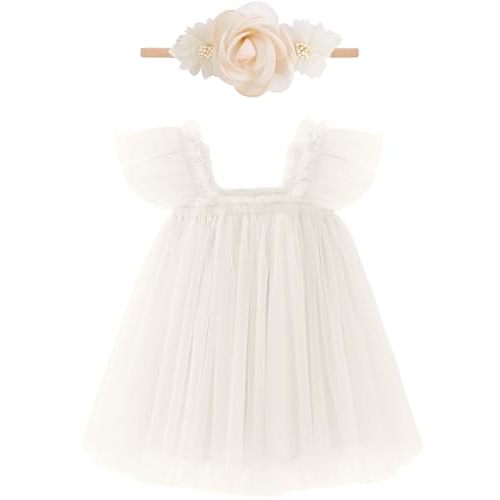 Baby Girl First Birthday Outfit Cake Smash 1st Birthday Dress with Flower Headband