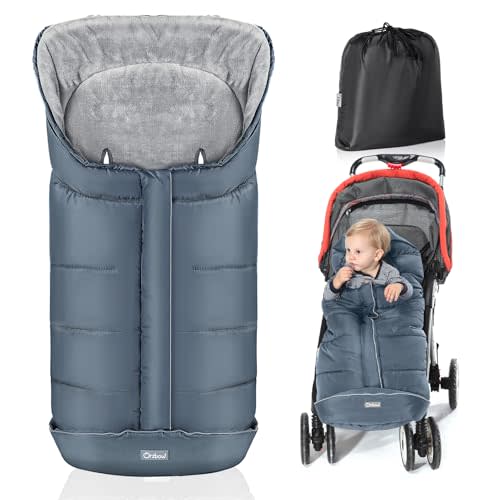 Orzbow Stroller Footmuff Universal - Weather-Proof Bunting Bag for Toddler, Warm Fleece Sleeping Bag for Cold Weather, Easily Attaches to Most Strollers, Baby Boys Girls Winter Essentials, Grey