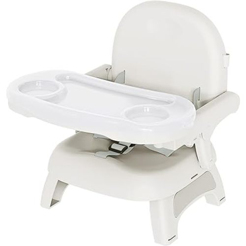 Booster Seat for Kitchen Chair, 3-in-1 Foldable Baby Booster Seat with Removable Dual Tray & 3-Point Harness, Portable Toddler Booster Chair for Dinning Table, Travel, Outdoor Camping, Gray