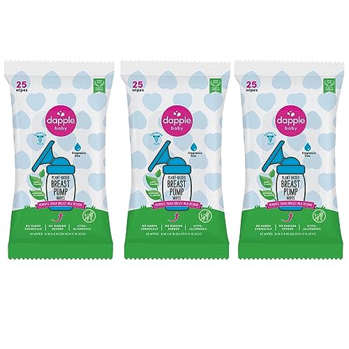 Breast Pump Wipes by Dapple Baby, 25 Count (Pack of 3), Fragrance Free, Plant Based & Hypoallergenic Breast Pump Wipes - Removes Milk Residue, Leaves No Taste - Convenient Wipes Pouch