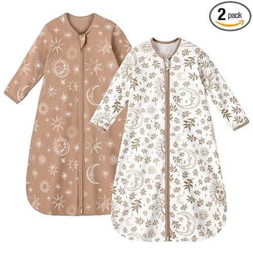 Unnivoll Baby Sleep Sack 12-18 Months 100% Cotton Long Sleeve Wearable Blanket Baby Sleep Bag with 2-Way Zipper 2 Pack 0.5 Tog Sleeping Sack for Newborn Infant