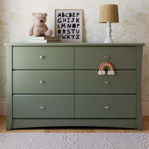 Storkcraft Crescent 6 Drawer Nursery Dresser, Olive