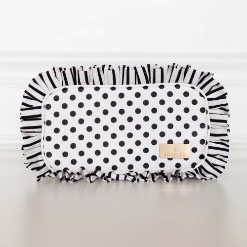 Polka Stripe Ruffled Nylon Medium Pouch