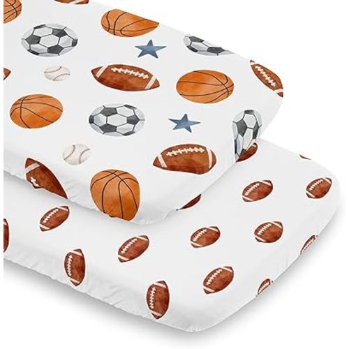 Sweet Jojo Designs 2-Piece Baby Bassinet Sheets Set (Sports Theme) for Boys, Infant Newborn Nursery, Oval, Rectangle & Hourglass Mattress (Football Print & Watercolor Vintage Sport Themed, Blue Stars)