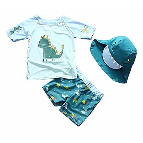 Baby Toddler Boys Two Pieces Swimsuit Set Swimwear Dinosaur Bathing Suit Rash Guards with Hat UPF 50+