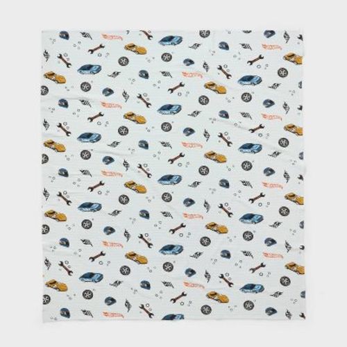 Hot Wheels Retro Matelasse Cotton Gauze Print Kids' Bed Blanket Cream - Hot Wheels by Pillowfort™