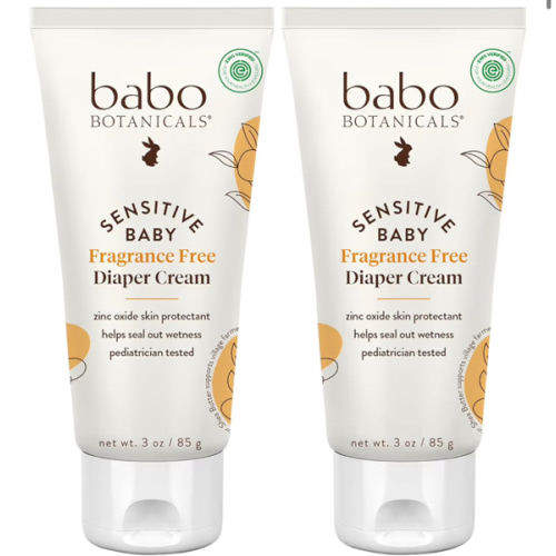Babo Botanicals Sensitive Baby Fragrance-Free Diaper Cream - 25% Natural Zinc Oxide - Calendula, Shea & Cocoa Butter - EWG Verified - Vegan- From birth on