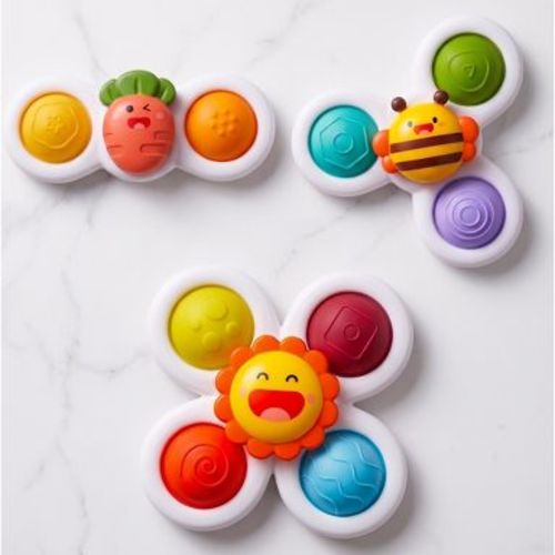 3Pcs Suction Cup Rotating Baby Toy – Sensory Spinner Bath & Travel Toy with Silicone Bubbles, BPA-Free, 10M+