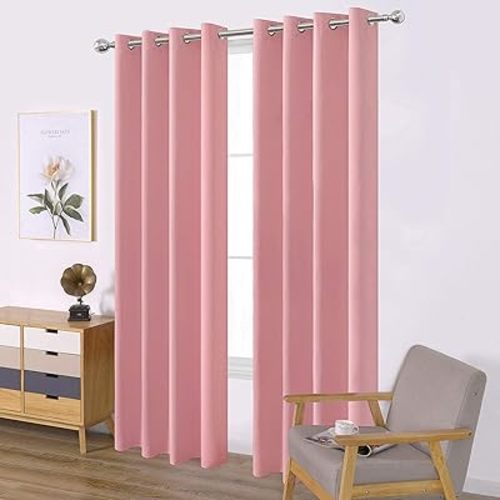 LEMOMO Baby Pink Bedroom Blackout Curtains/52 x 84 Inch Long/Set of 2 Curtain Panels/Thermal Insulated Room Darkening Curtains for Bedroom