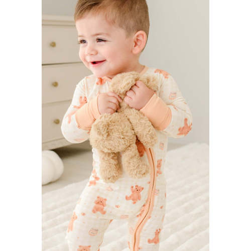 Convertible Bamboo Zip Romper in Honey Bear | Caden Lane