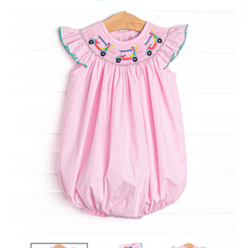 Gone Golfin' Smocked Girl Bubble, Pink Gingham – Stitchy Fish