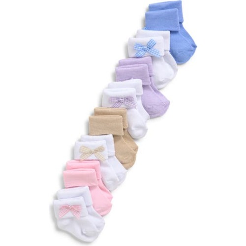 Assorted 8-Pack Cuffed Crew Socks with Bows, 0-6M