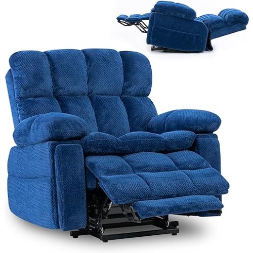 Zuacs Dual Motor Power Lift Recliner Chair with Adjustable Headrest, Extended Footrest for Elderly,Oversized Recliner with Massage and Heat,USB Port,Type C,Cup Holders,Hidden Storage Box,Navy Blue