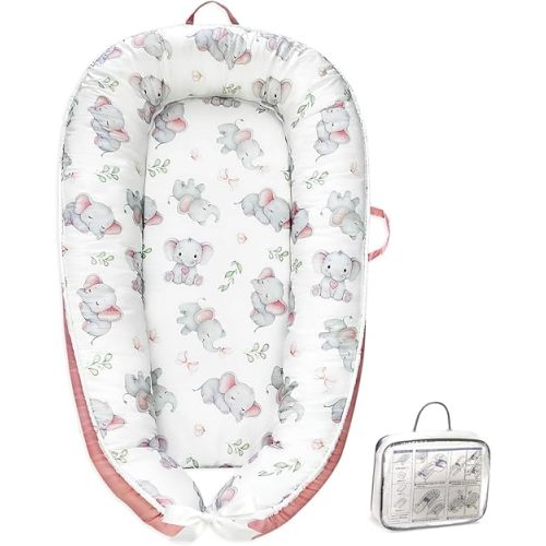 Portable Baby Lounger for Supervised Play and Rest, Soft Breathable Infant Mat for Tummy Time, Home, Travel, Baby Gifts- Elephant