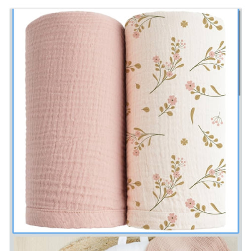 Konssy Muslin Swaddle Blankets for Boys Girls, 2 Pack Receiving Baby Blanket Large 47 x 47 inches, Soft Breathable Swaddling Wrap for Unisex Newborn (Pink, Floral)
