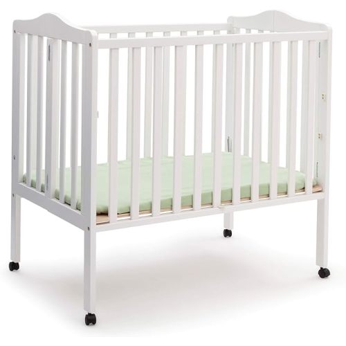 Delta Children Folding Portable Mini Baby Crib with 1.5-inch Mattress - Greenguard Gold Certified, White