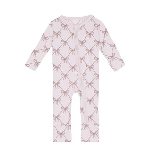 Print Convertible Coverall in Shrinking Violet Bow Lattice