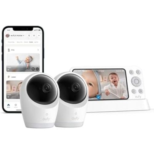 eufy Baby Monitor E21 with 2 4K UHD Cameras, 5'' 720p Display, Hybrid Wi-Fi and No Wi-Fi Connection, App and Monitor Control, Pan-Tilt, 8× Zoom, Portable Camera with Built-in Battery, ANR