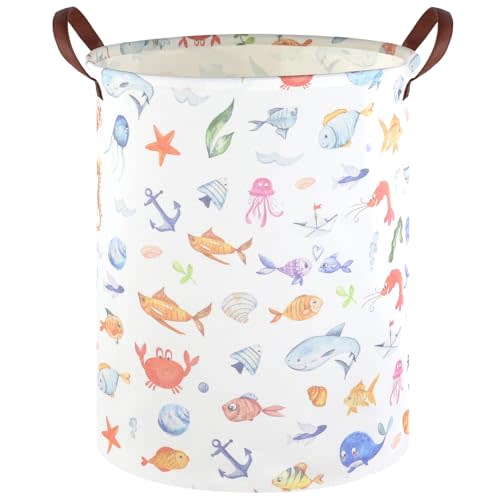 FXOCSHE Marine animal kids waterproof foldable laundry basket,Fish Hamper,Nursery Hamper,Baby Storage Baskets for boy Room,Gift Baskets,Home Organizer,Nursery Decor(Fishes)