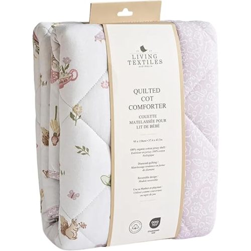 Living Textiles Organic Reversible Cot Comforter - Whimsical Wonderland, Premium Fabric for Baby's Best Comfort, Super Soft Baby Quilt for Crib Bed, Stroller, Cot,Moisture Resistant - 95 x 110cm