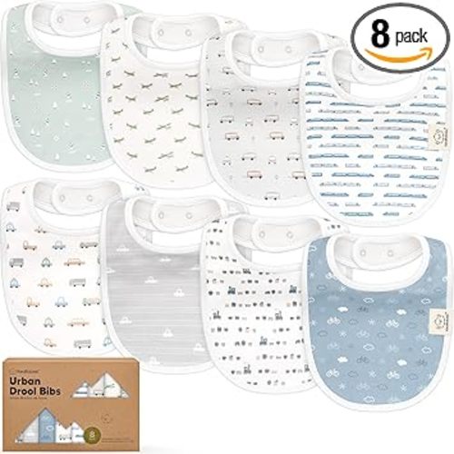 8-Pack Organic Baby Bibs for Boys, Girls - Soft Cotton Drooling and Teething Bibs for Baby Girl & Boy, Extra Absorbent, Easy To Clean & Put On for Toddler, Newborn, Infant 0-24 Months (Vessels)