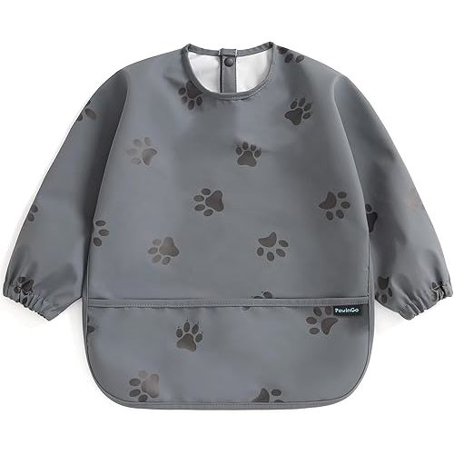 Weaning Bib with Long Sleeves & BLW, Soft and Skin-Friendly Material, Coverall Bibs for Baby Feeding, Waterproof and Easy to Clean & Machine Washable, for Baby Infant Toddlers(Dark Grey)