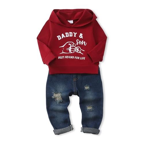 NZRVAWS Baby Boy Clothes Toddler Boy Outfit 2 3 4T 6 12 18 24 Month Fall Winter Hoodie Ripped Jeans Clothing