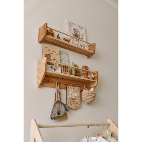 Nursery Shelves Wall Decor, Montessori Baby & Kids Room Shelves, Wood Floating Shelf with Hooks, Babyroom Decoration, Toddler Gift