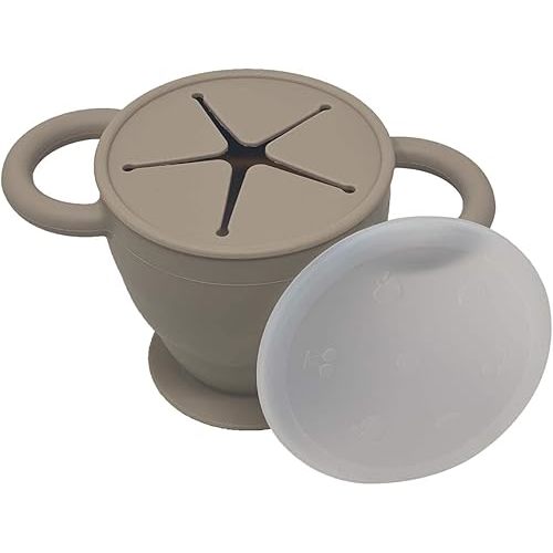 BraveJusticeKidsCo | Snack Attack II Snack Cup | Collapsible Silicone Snack Container | Toddler and Baby Snack Catcher Lid (Fog)