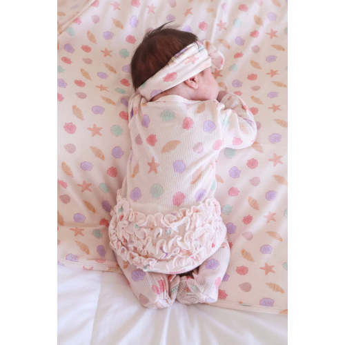 Saltwater Shells Bamboo Waffle Ruffle Zipper Footie