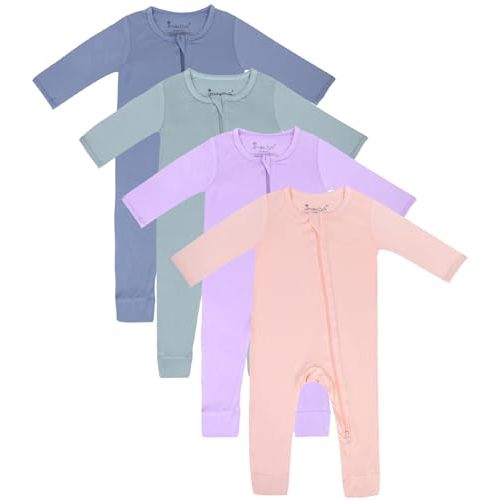 Jimonda Baby Footless Pajamas,Two Zip Closure Long Sleeve Romper,Infant Clothes Pjs 4 Pcs