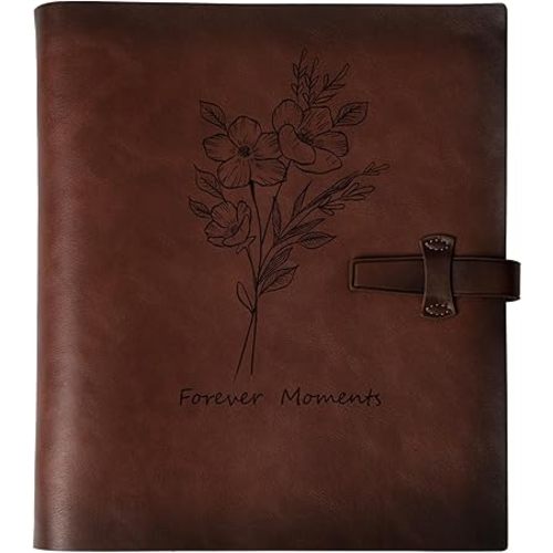 Photo Album 4x6 300 Photos, Genuine Leather Photo Albums with Writing Space with 30 Writing Paper, Travel Family Wedding Kids Graduation Ultrasound Baby Picture Album Scrapbook Photo Album(Flower)