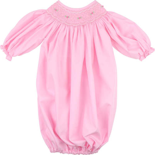 Pink Smocked Rosette Baby Gown