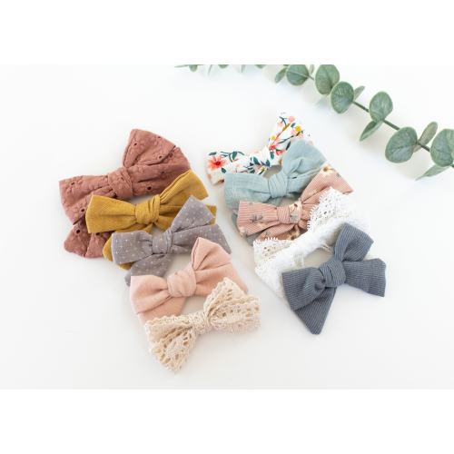 Baby Bow Clips 10-Pack: Cotton Linen Hair Bows with Metal Clips