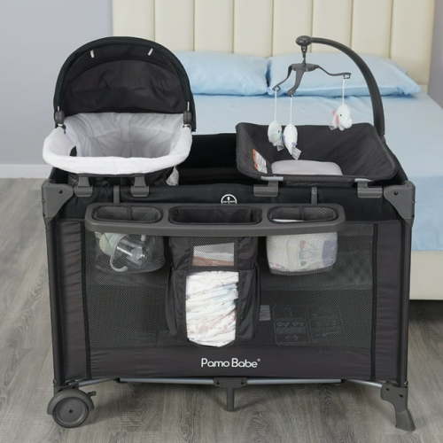 Pamo Babe Unisex Playard with Bassinet & Changing Table, Black